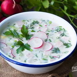Рецепт Окрошки классической с колбасой на кефире