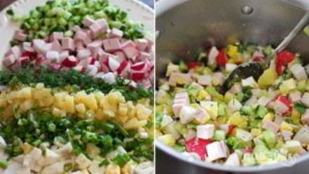 Рецепт окрошки классической с колбасой на кефире