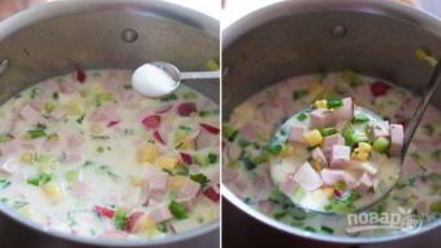 Рецепт окрошки классической с колбасой на кефире