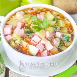 Рецепт Окрошки на квасе с колбасой и болгарским перцем