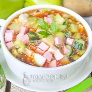 Рецепт Окрошки на квасе с колбасой и болгарским перцем