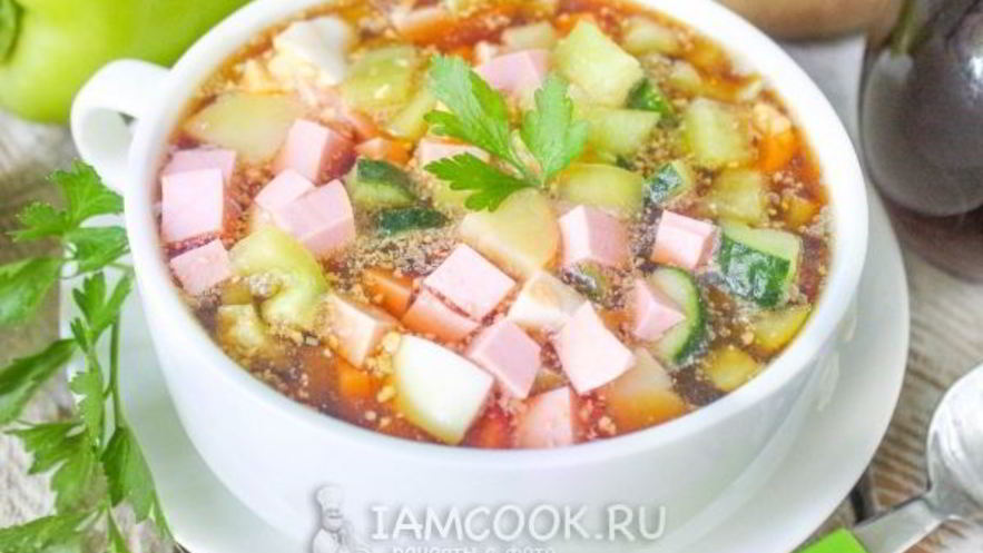 Рецепт окрошки на квасе с колбасой и болгарским перцем