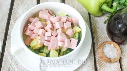 Рецепт окрошки на квасе с колбасой и болгарским перцем