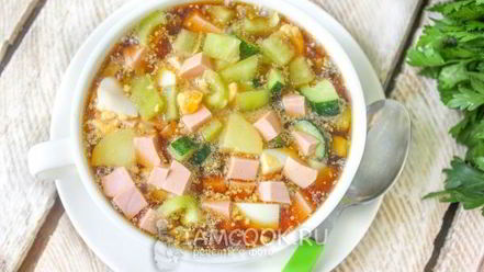 Рецепт окрошки на квасе с колбасой и болгарским перцем