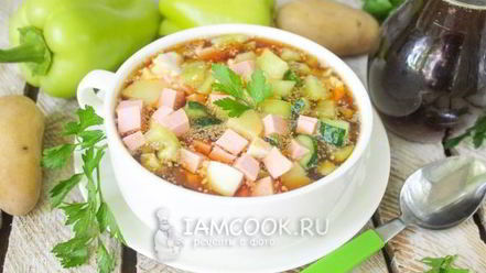 Рецепт окрошки на квасе с колбасой и болгарским перцем