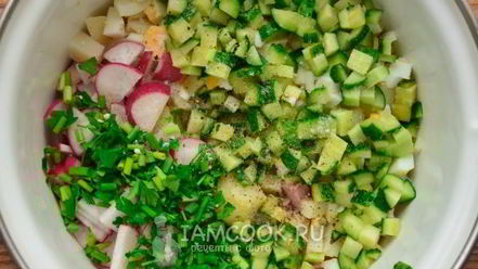 Рецепт окрошки на майонезе с колбасой