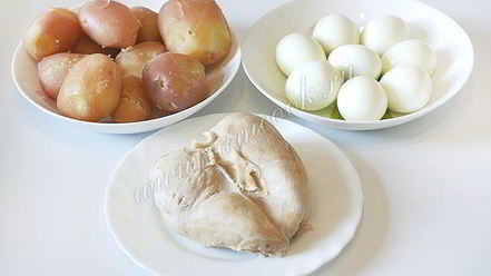 Рецепт окрошки на сыворотке с куриной грудкой