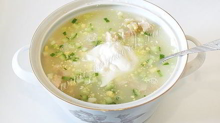 Рецепт окрошки на сыворотке с куриной грудкой