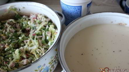 Рецепт окрошки на сыворотке с ветчиной