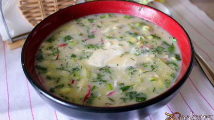 Рецепт окрошки на сыворотке с ветчиной