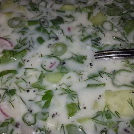 Рецепт Окрошки на турецком айране и минералке с горчицей