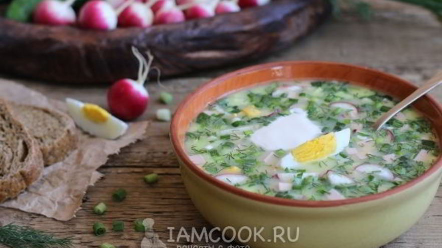 Рецепт окрошки с колбасой на сыворотке