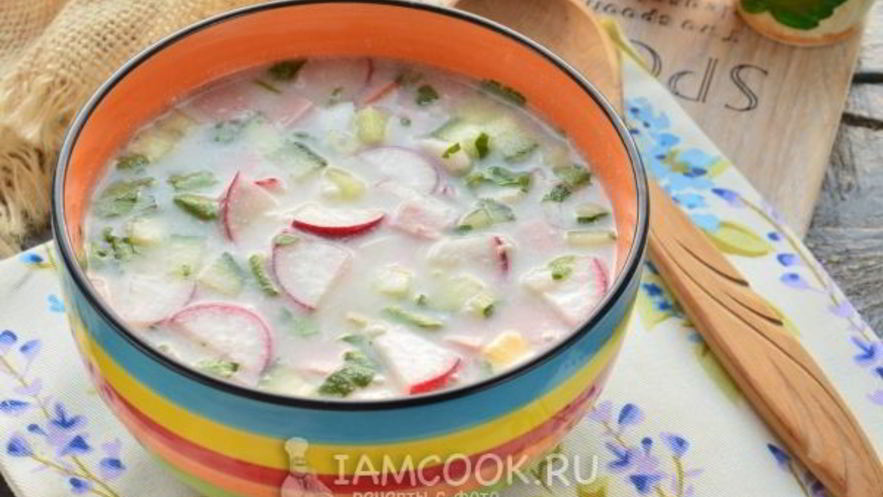 Рецепт окрошки с колбасой на уксусе
