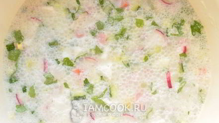 Рецепт окрошки с колбасой на уксусе