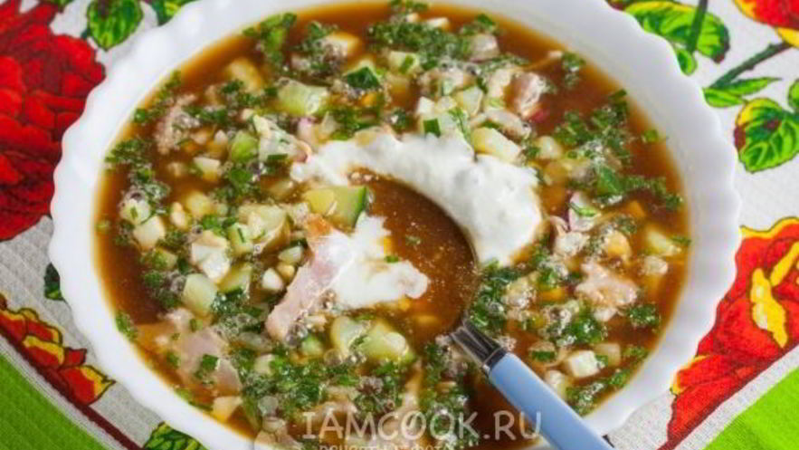 Рецепт окрошки с копченой курицей