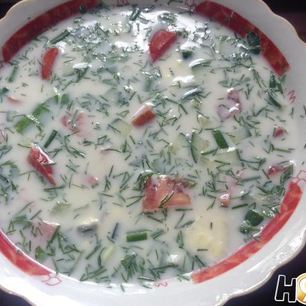 Рецепт Окрошки с куриной грудкой и помидорами