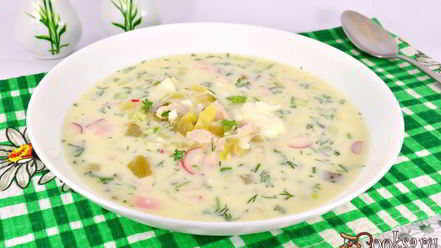 Рецепт окрошки с курицей и маринованными огурцами