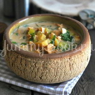 Рецепт Окрошки с курицей на квасе