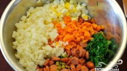 Рецепт окрошки с сосисками