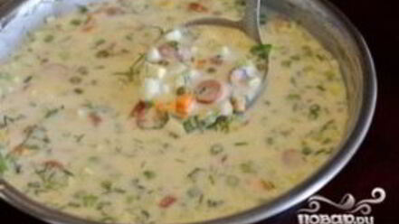 Рецепт окрошки с сосисками