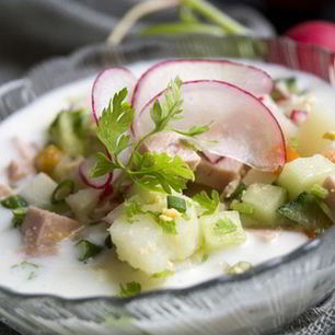 Рецепт Окрошки с водой, сметаной и редисом