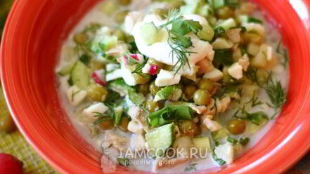 Рецепт окрошки с зеленым горошком