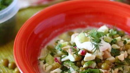 Рецепт окрошки с зеленым горошком