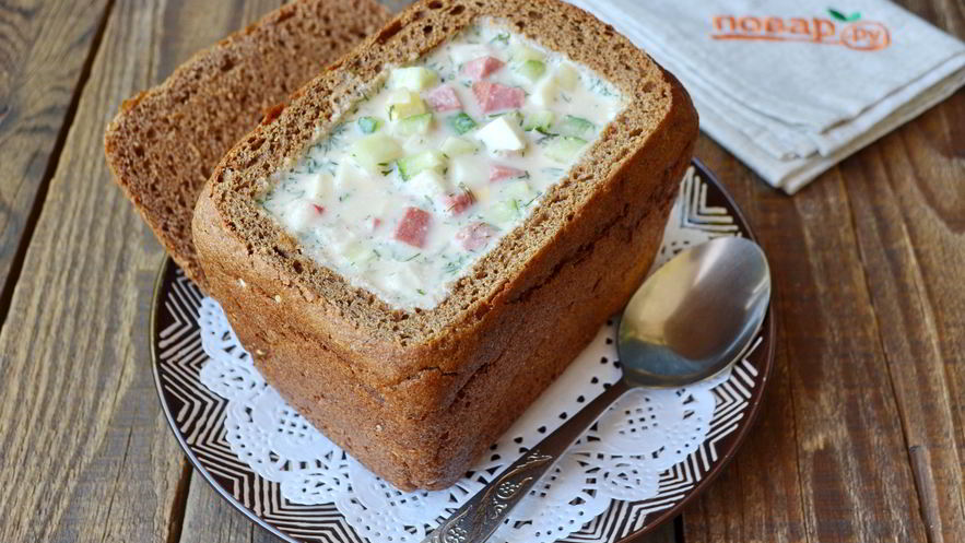 Рецепт окрошки в хлебе