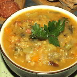 Рецепт Чечевичной похлебки с овощами и пепперони