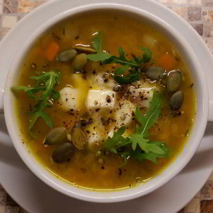 Рецепт Чечевичной похлебки с тыквой и моцареллой