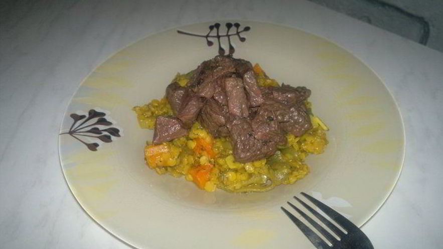 Рецепт чечевичной похлебки с тыквой, луком и куркумой и говядина в вине