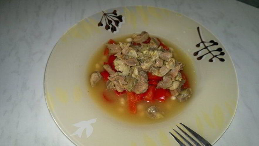 Рецепт похлебки с куриными желудками и бедром индейки со сладким перцем