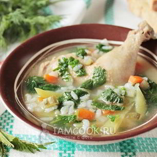 Рецепт Рассольника с рисом и крапивой