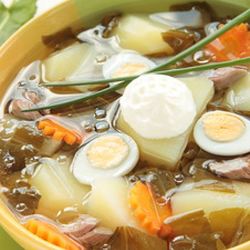 Рецепт Зеленых щей с щавелем и перепелиными яйцами