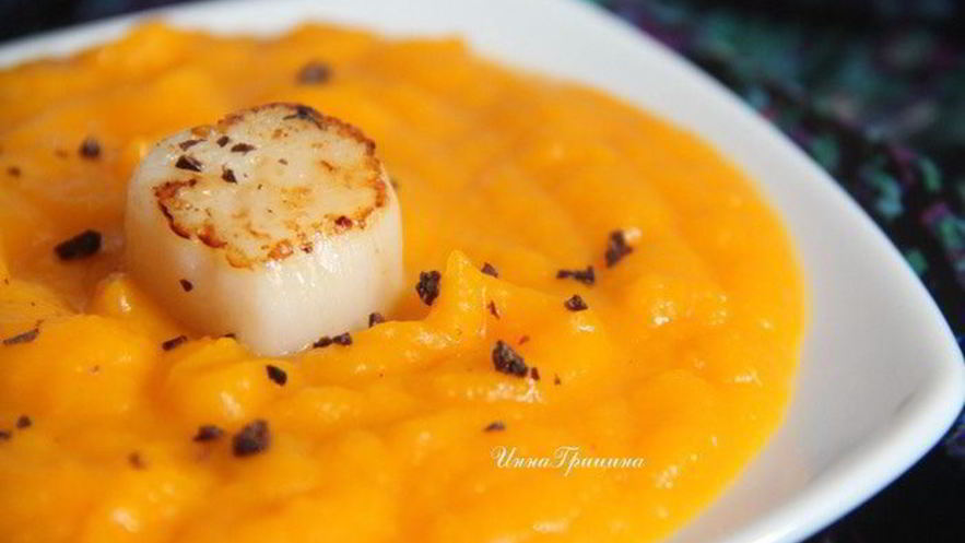 Рецепт тыквенного супа-пюре с гребешками