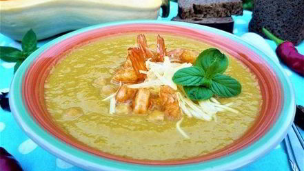 Рецепт тыквенного супа-пюре с нутом и креветками