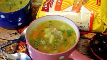 Рецепт супа с манкой и зеленым горошком