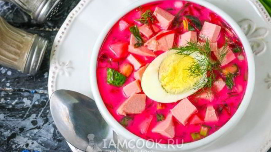 Рецепт холодного свекольника с колбасой