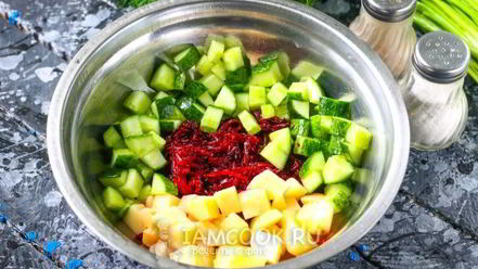 Рецепт холодного свекольника с колбасой