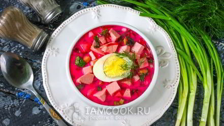 Рецепт холодного свекольника с колбасой