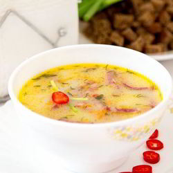 Рецепт Горячего сырного супа с колбасой