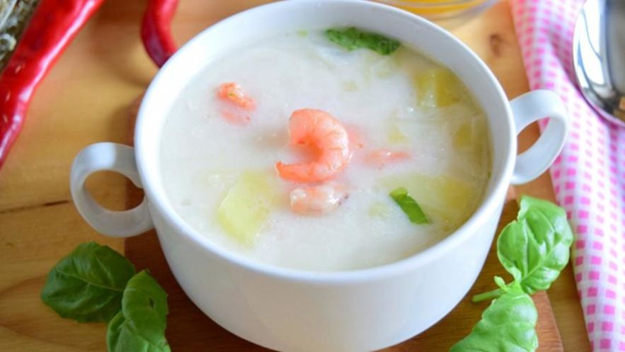 Рецепт сырного супа с креветками