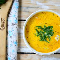 Рецепт Сырного супа с лососем и рисом