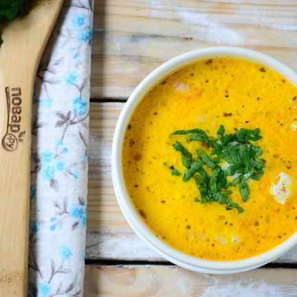 Рецепт Сырного супа с лососем и рисом