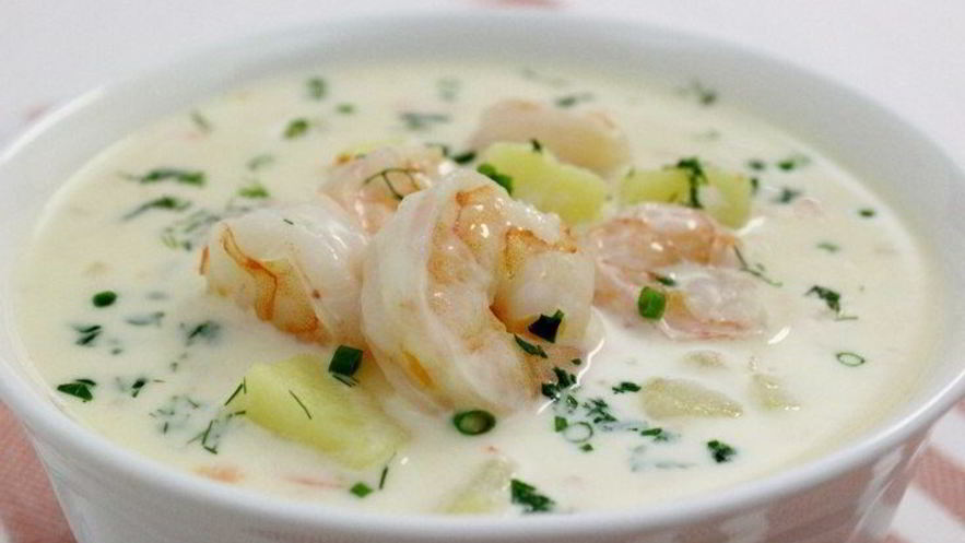 Рецепт сырного супа с овощами и креветками