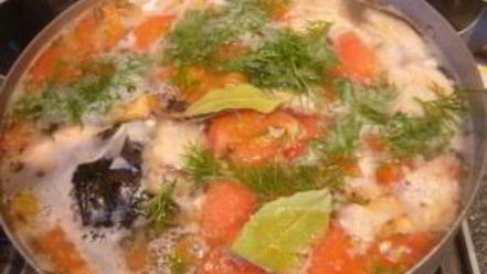 Рецепт ухи из семги с помидорами