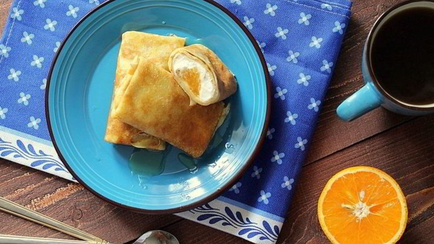 Рецепт апельсиновых блинчиков с творогом