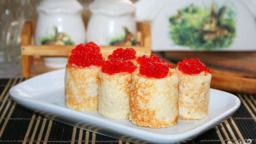 Рецепт блинчиков с икрой красной