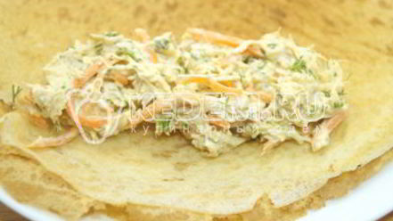 Рецепт блинов с курицей и морковью по-корейски