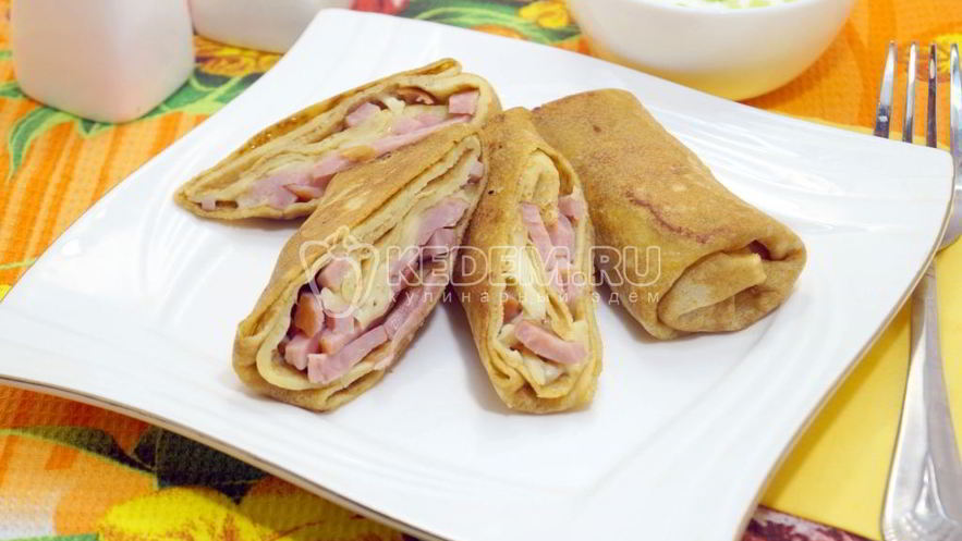 Рецепт блинов с ветчиной и сыром